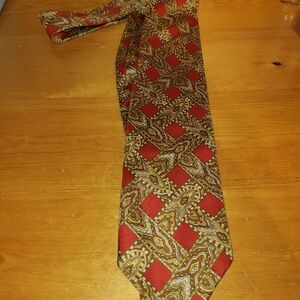 Yves Saint Laurent Red and Gold Geometric Tie